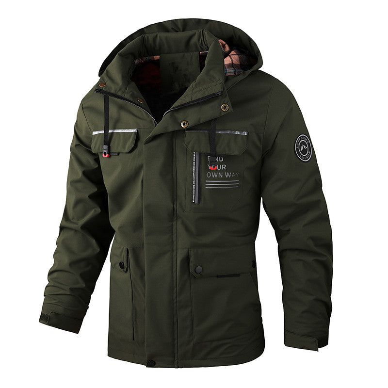 Herren wasserabweisender Utility‑Parka mit Kapuze, Mehrfach‑Taschen und Windschutz Echoarchiv