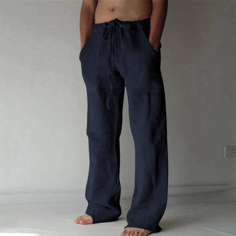 Herren lässige Leinenhose mit elastischem Bund und seitlichen Eingrifftaschen Echoarchiv