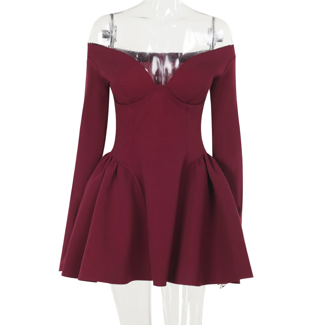 Damen elegantes schulterfreies Minikleid mit weitem Rock Echo Archiv
