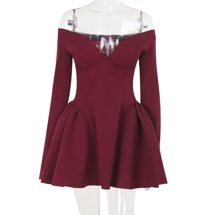 Damen elegantes schulterfreies Minikleid mit weitem Rock Echo Archiv