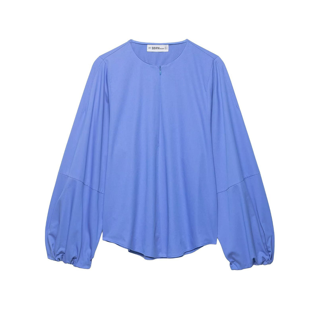 Damen weites Blusenshirt mit Ballonärmeln, Rundhalsausschnitt und kurzem Frontreißverschluss Echoarchiv