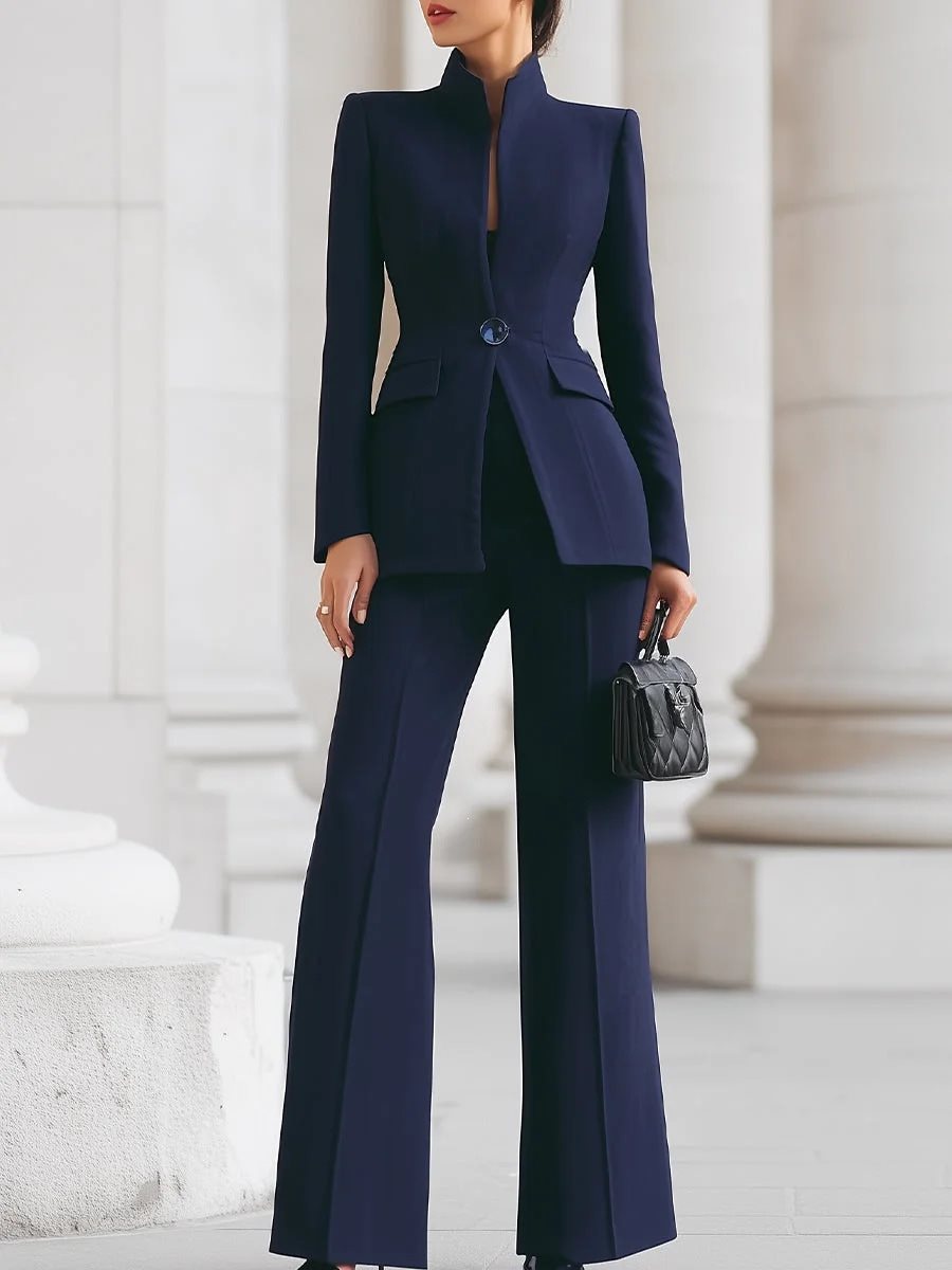 Damen Taillierter Blazer mit Stehkragen und High‑Waist ausgestellte Hose Echo Archiv