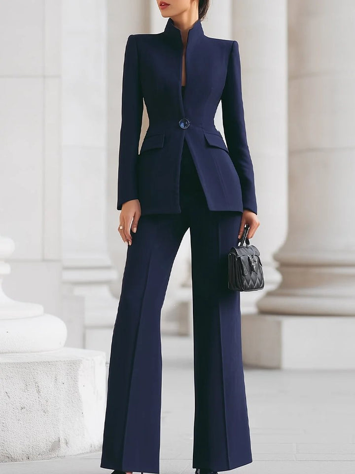 Damen Taillierter Blazer mit Stehkragen und High‑Waist ausgestellte Hose Echo Archiv