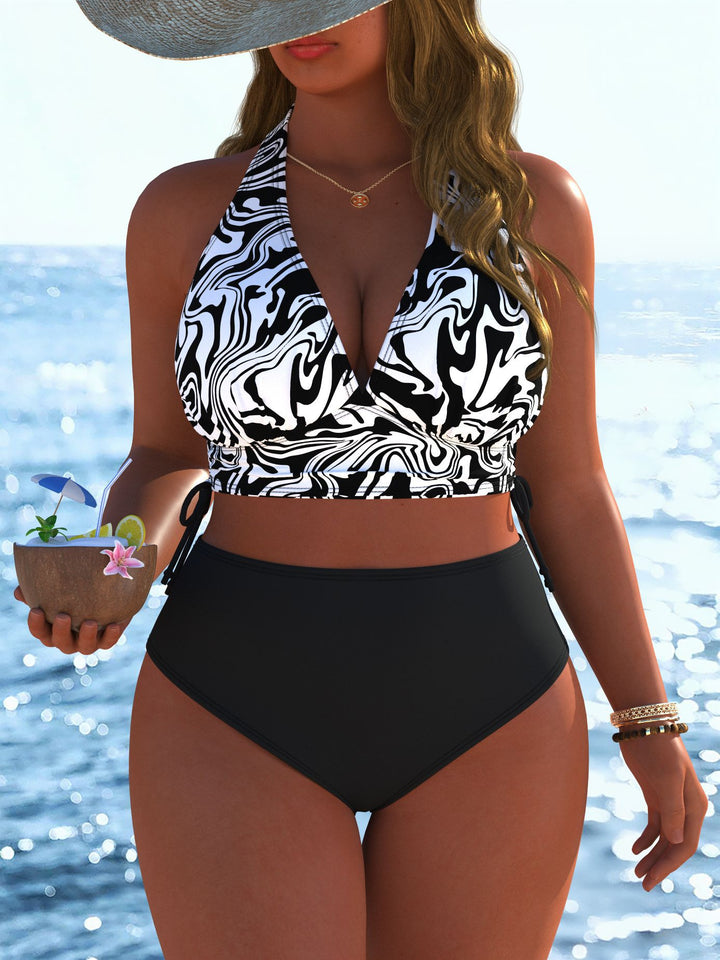 Damen Bikini-Set mit modernem Wickeloberteil und hoch tailliertem Höschen Echo Archiv