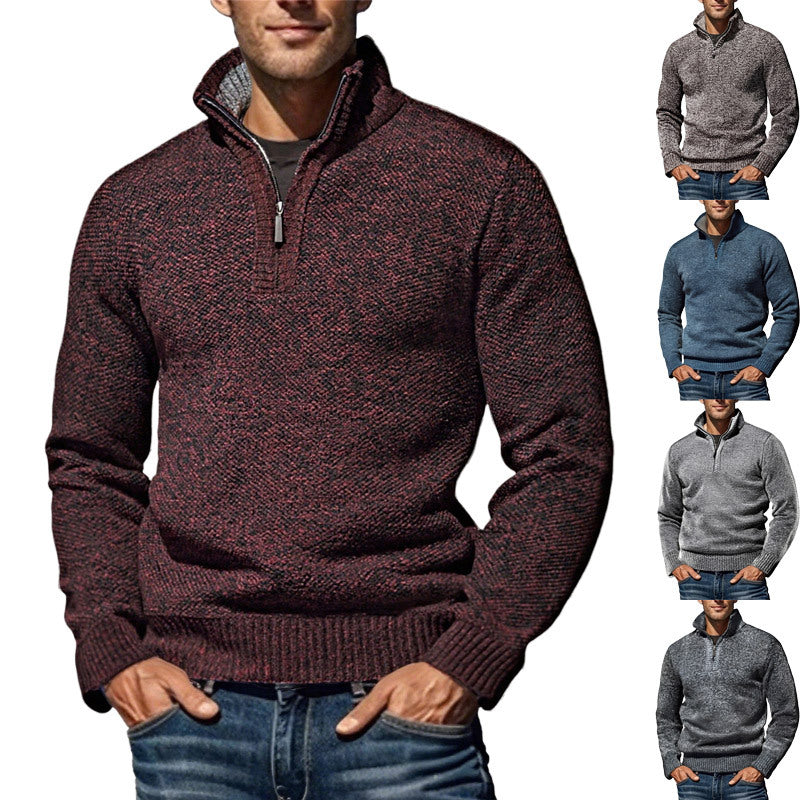 Herren nan grobgestrickter Strickpullover mit halbem Reißverschluss und hohem Stehkragen Echo Archiv