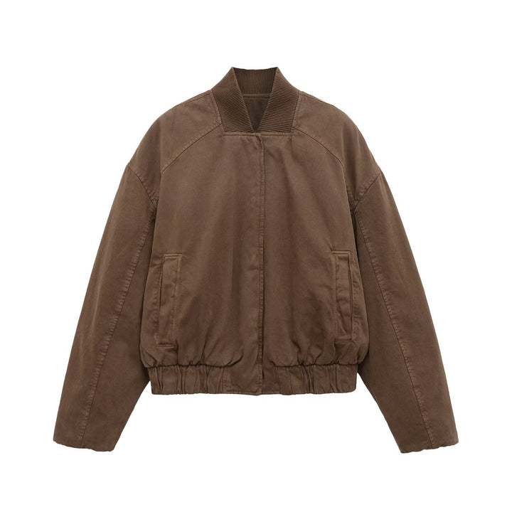 Damen Oversize-Bomberjacke mit gerafftem Saum und Rippenkragen Echo Archiv