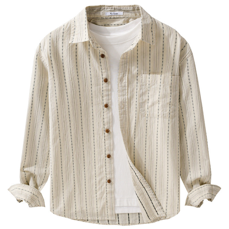 Herren Lässiges Langarm-Overshirt aus Leinen-Baumwollmix mit aufgesetzter Brusttasche Echoarchiv
