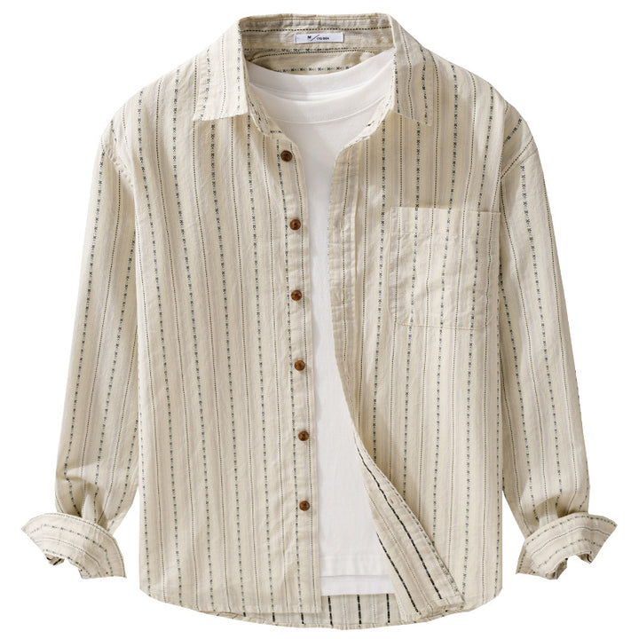 Herren Lässiges Langarm-Overshirt aus Leinen-Baumwollmix mit aufgesetzter Brusttasche Echoarchiv