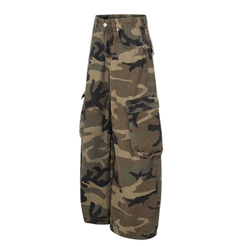 Damen weite Cargo-Hose im Camouflage-Print mit Multi-Taschen Echoarchiv