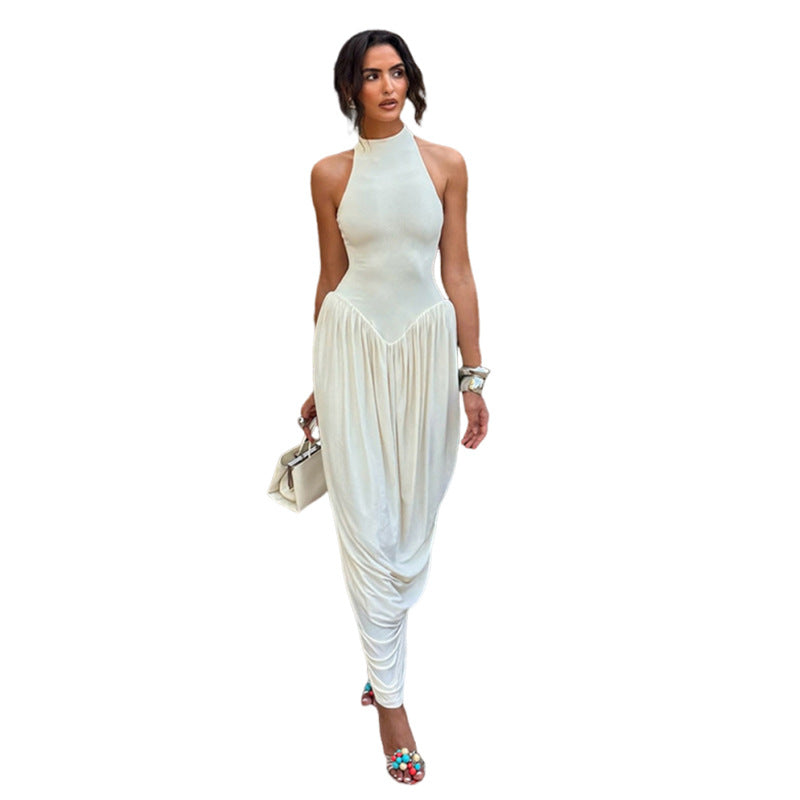 Damen Elegantes Maxi-Jumpsuit mit hohem Kragen und fließendem Saum Echo Archiv