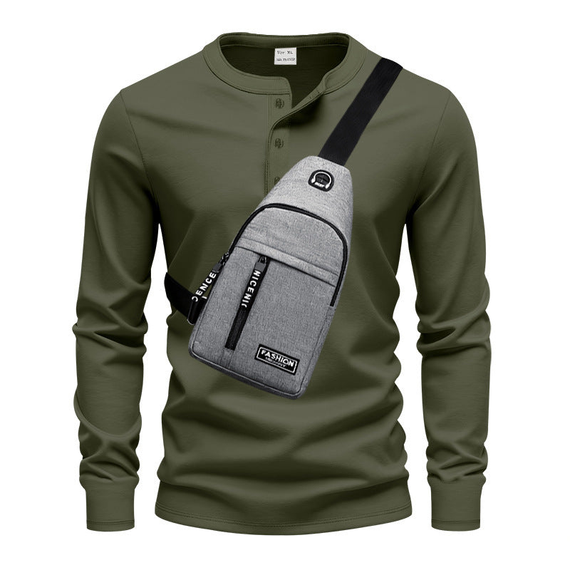 Herren Langarmshirt mit Knopfleiste und praktischer Umhängetasche Echoarchiv