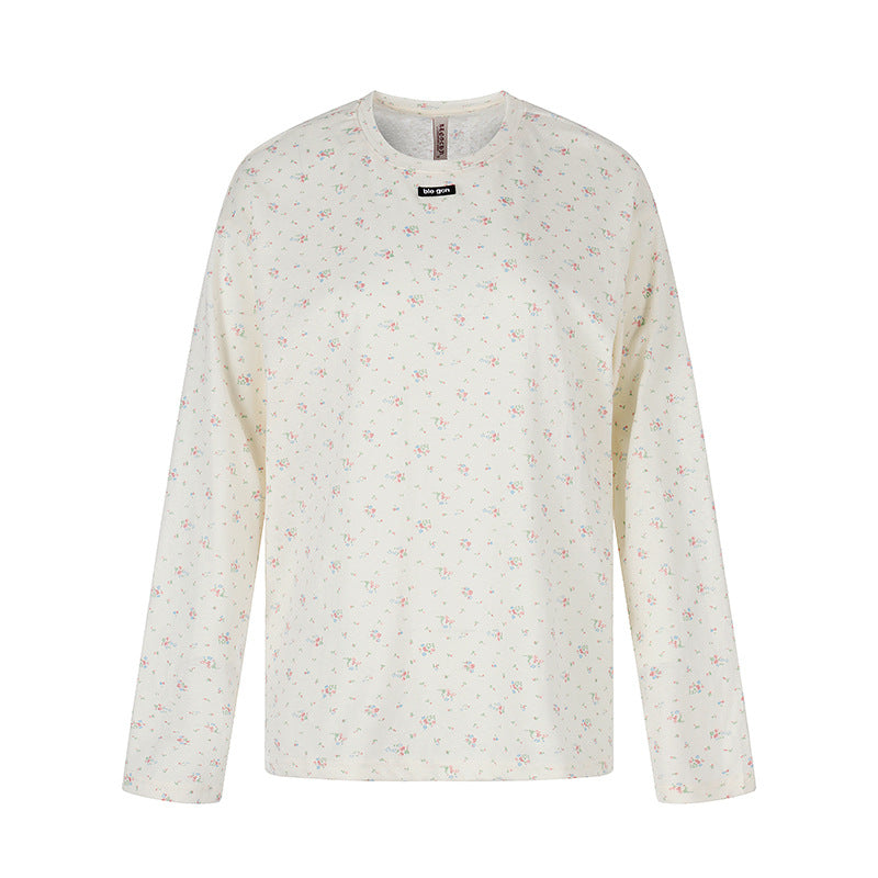 Damen Langarmshirt mit zartem Blumenprint und Rundhalsausschnitt Echoarchiv