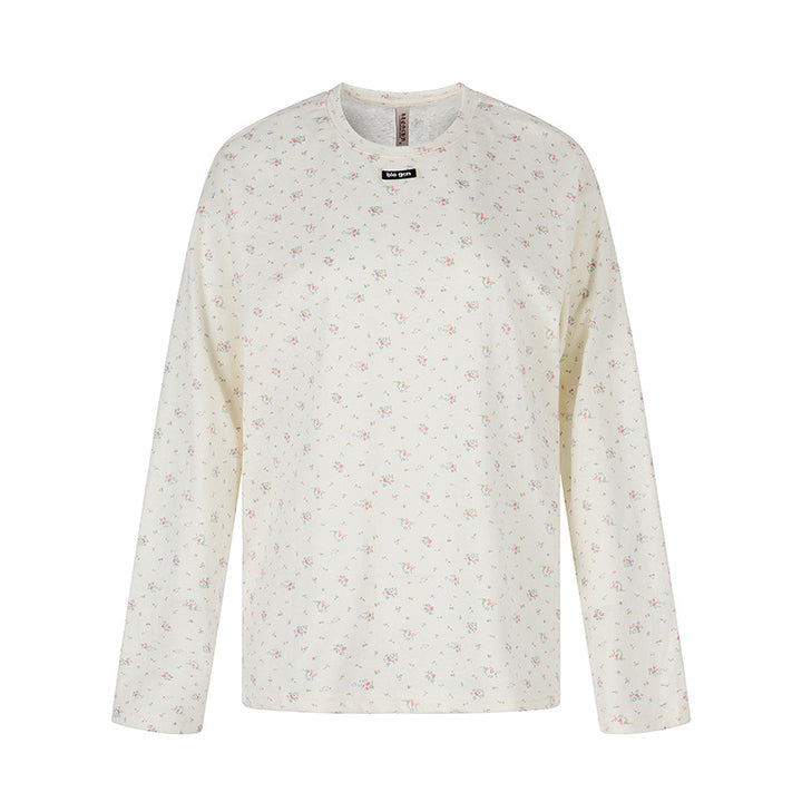 Damen Langarmshirt mit zartem Blumenprint und Rundhalsausschnitt Echoarchiv