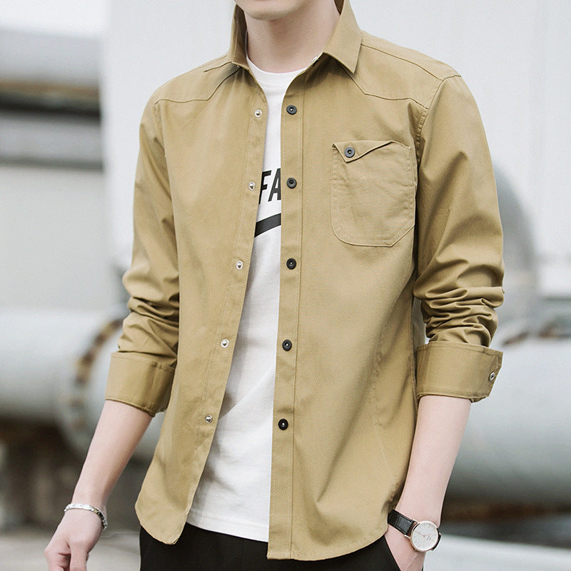 Herren Baumwoll-Overshirt im Worker-Style mit Brustpattentasche und Hemdkragen Echoarchiv