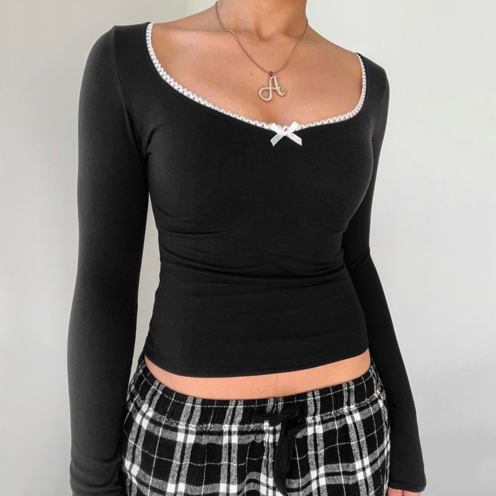 Damen Langarmshirt mit elegantem Rundhalsausschnitt und feinen Spitzenakzenten Echo Archiv