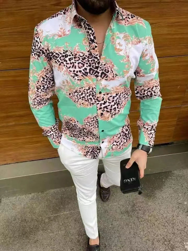 Herren Elegantes Hemd mit auffälligem Tierdruck und floralem Design Echoarchiv