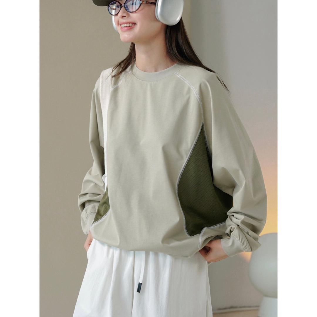 Damen Oversized Sweatshirt mit Raglan-Nähten und Kontrast-Mesh-Einsätzen Echoarchiv