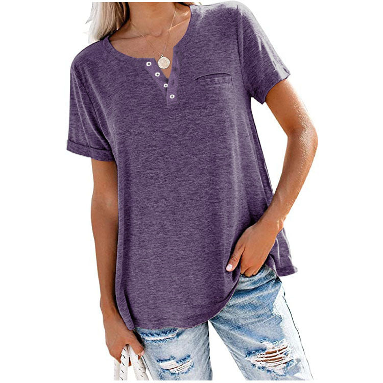 Damen hochwertiges T-Shirt mit Knopfdetail und lockerem Schnitt Echoarchiv