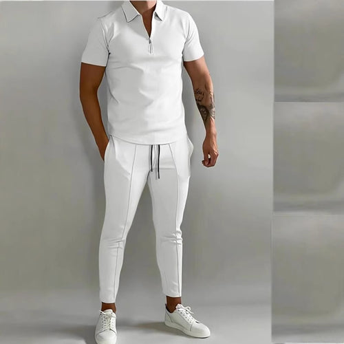 Herren sportliches Polo-Shirt mit modernem Reißverschluss und lässigen Slim-Fit-Hosen Echoarchiv