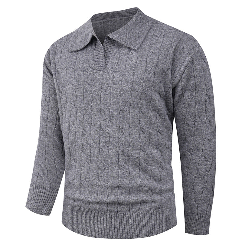 Herren Strickpullover mit modernem Zopfmuster und Polokragen Echoarchiv