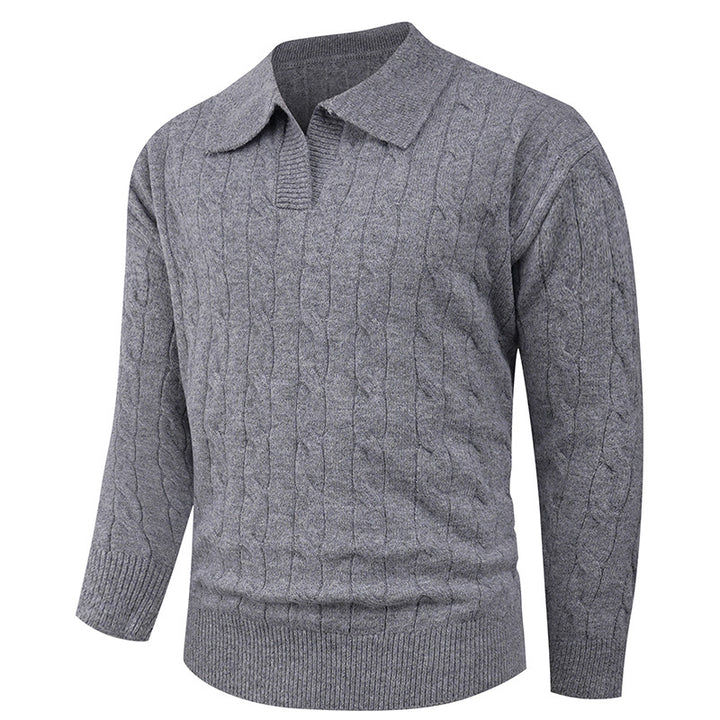 Herren Strickpullover mit modernem Zopfmuster und Polokragen Echoarchiv
