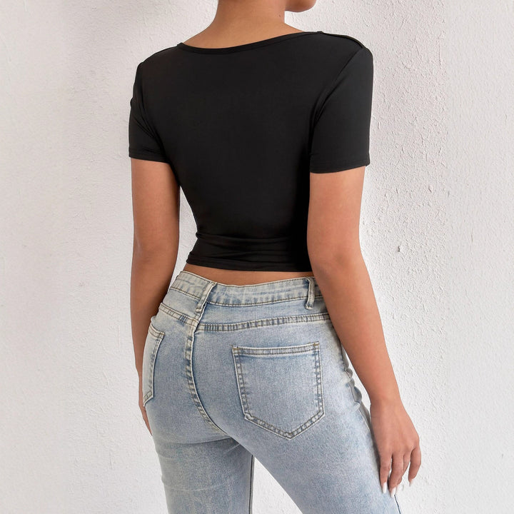 Damen Kurzarm-bodycon Oberteil Echo Archiv