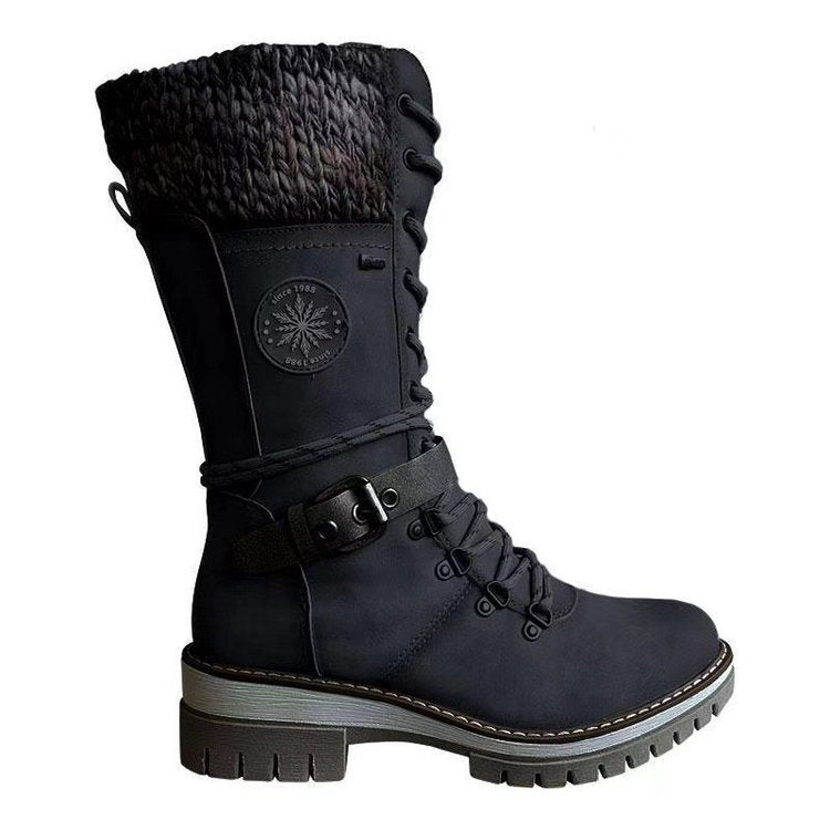 Damen nan hoher Schnürstiefel mit Strickbündchen, robuster Profilsohle und seitlichem Reißverschluss Echo Archiv
