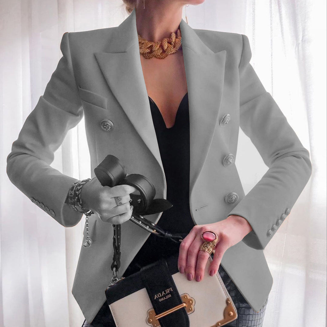 Damen nan taillierter Doppelreiher-Blazer mit strukturierten Schultern und goldenen Metallknöpfen Echo Archiv