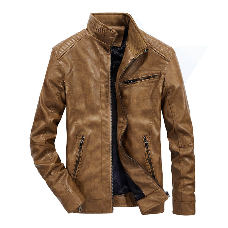 Herren schmal geschnittenes Kunstleder-Blouson mit hochschließendem Stehkragen und Schultersteppung Echoarchiv