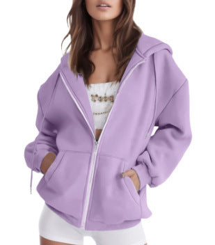 Damen nan oversized Zip-Kapuzenjacke mit kontrastierendem Reißverschluss, doppellagiger Kapuze und Kängurutasche Echo Archiv