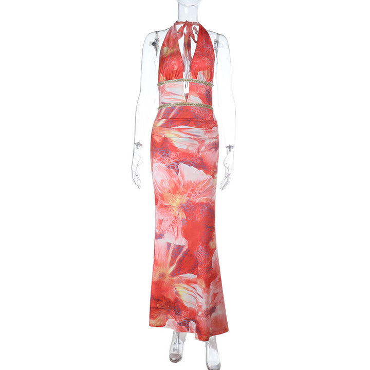 Damen Maxikleid mit floralem Design und tiefem V-Ausschnitt Echo Archiv