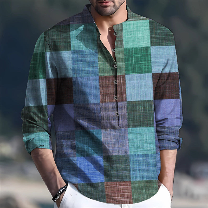 Herren Langarmhemd mit kreativem Patchwork-Design Echoarchiv
