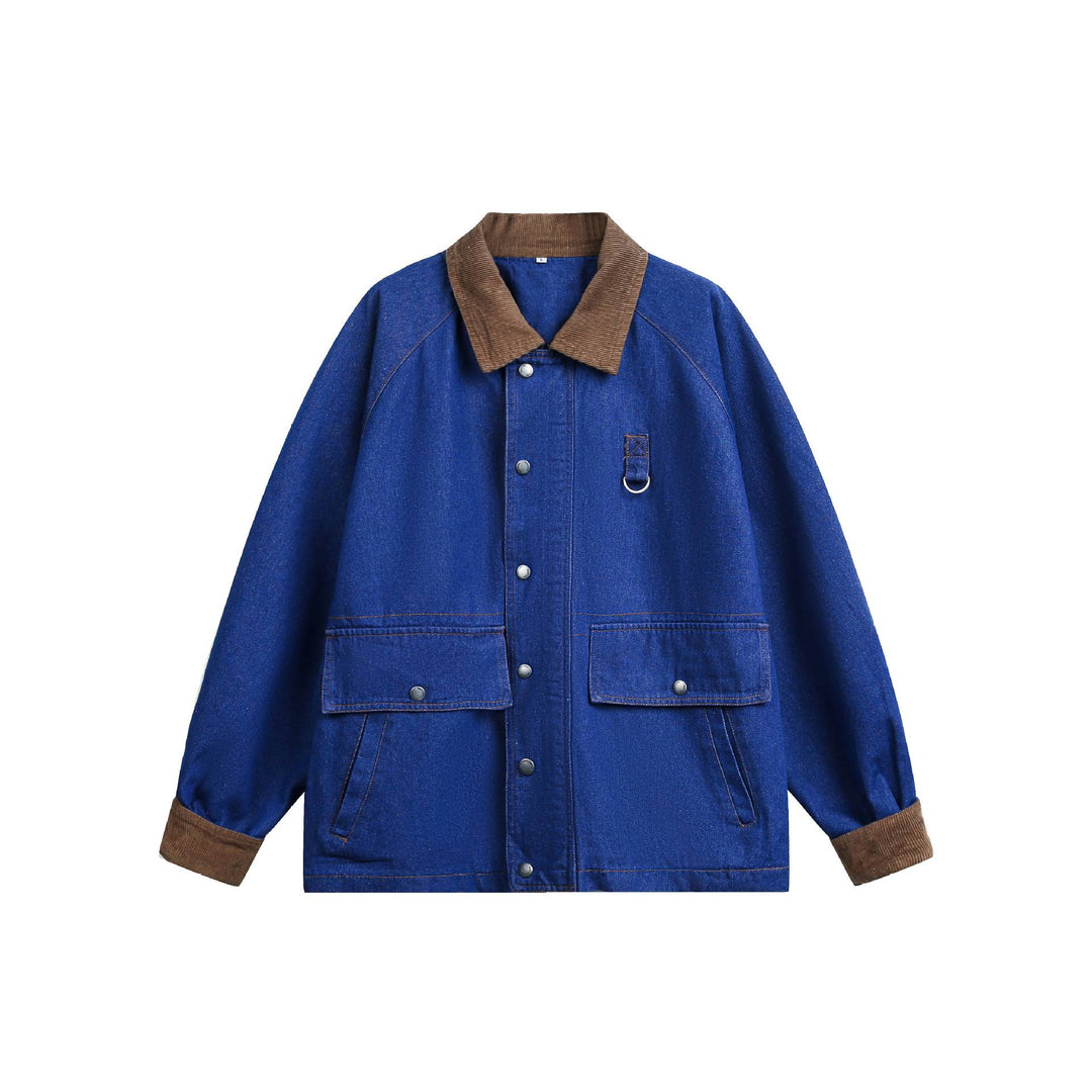 Unisex Kastig geschnittener Jeansblouson mit Cordkragen und Utility‑Details Echoarchiv
