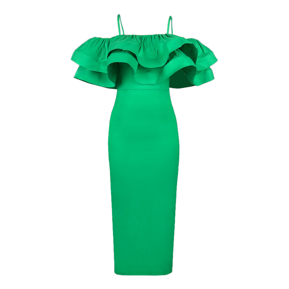 Damen elegantes Satin-Kleid mit voluminösem Rüschensaum Echo Archiv