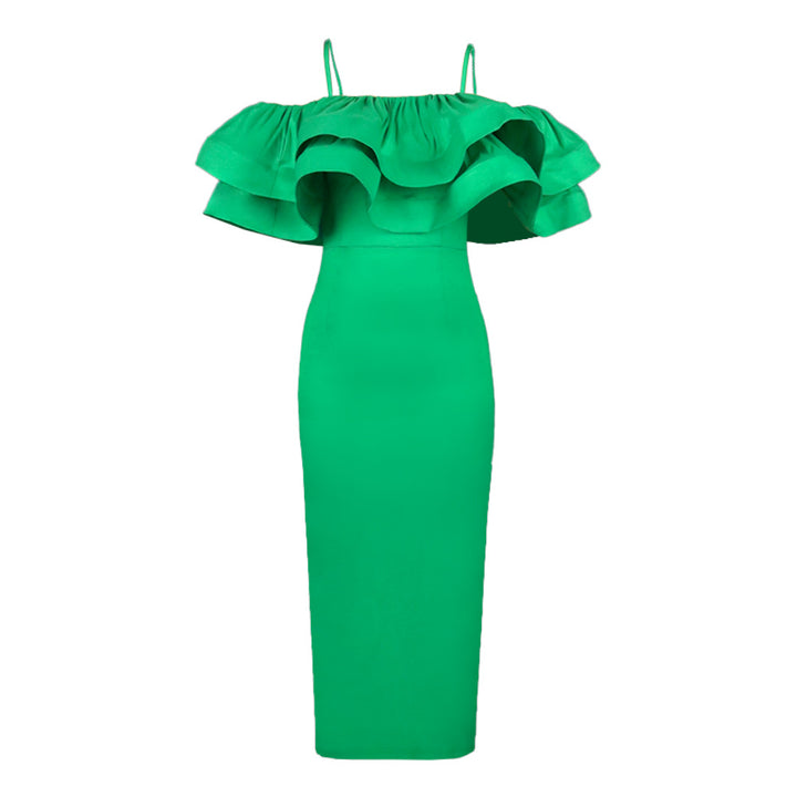 Damen elegantes Satin-Kleid mit voluminösem Rüschensaum Echo Archiv