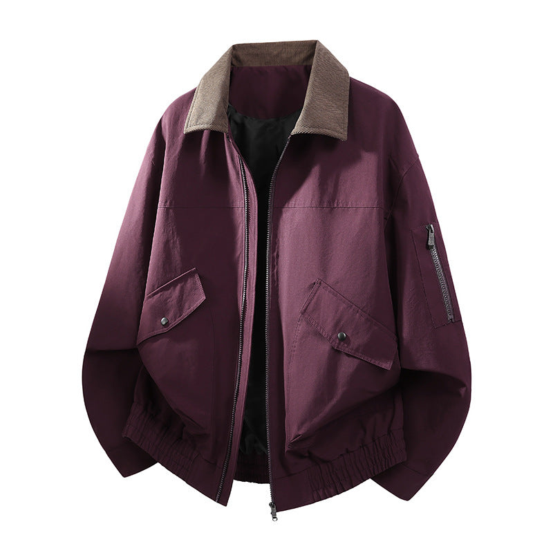 Herren Oversize Bomberjacke im Worker-Stil mit Cordkragen, Pattentaschen und elastischem Saum Echo Archiv