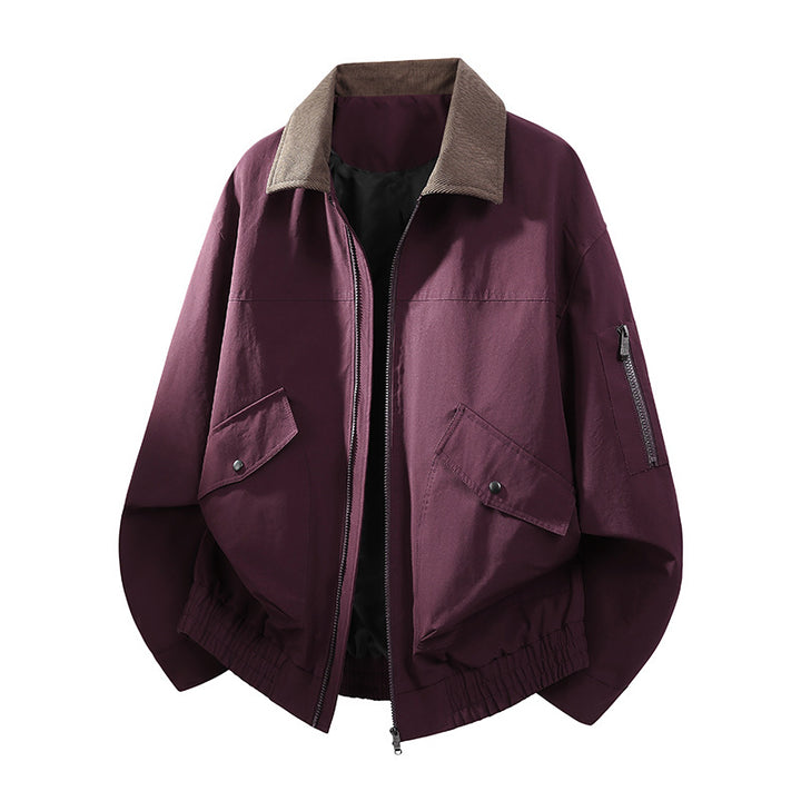 Herren Oversize Bomberjacke im Worker-Stil mit Cordkragen, Pattentaschen und elastischem Saum Echo Archiv