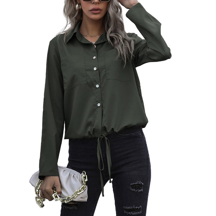 Damen Hemdbluse mit Kordelzug, Brusttaschen & lockerer Passform Echoarchiv