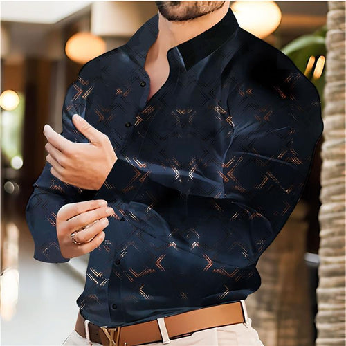 Herren elegantes Langarmhemd mit modernem Muster und atmungsaktiver Oberfläche Echoarchiv