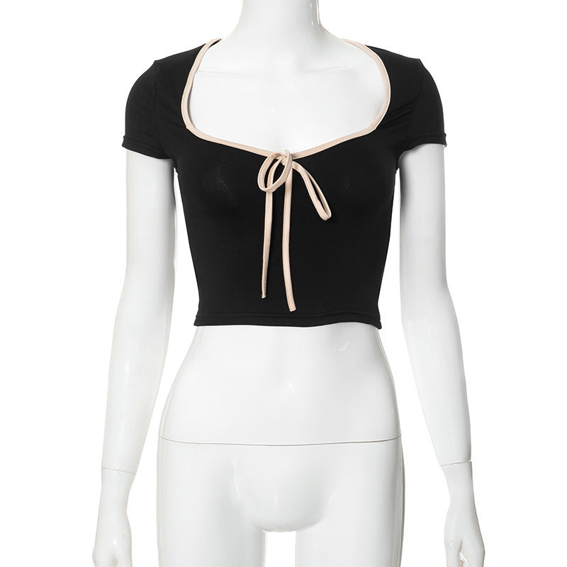 Damen cropped T-Shirt mit dekorativem Bindeband Echo Archiv