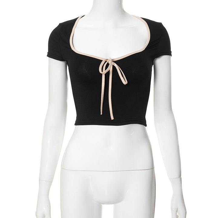 Damen cropped T-Shirt mit dekorativem Bindeband Echo Archiv