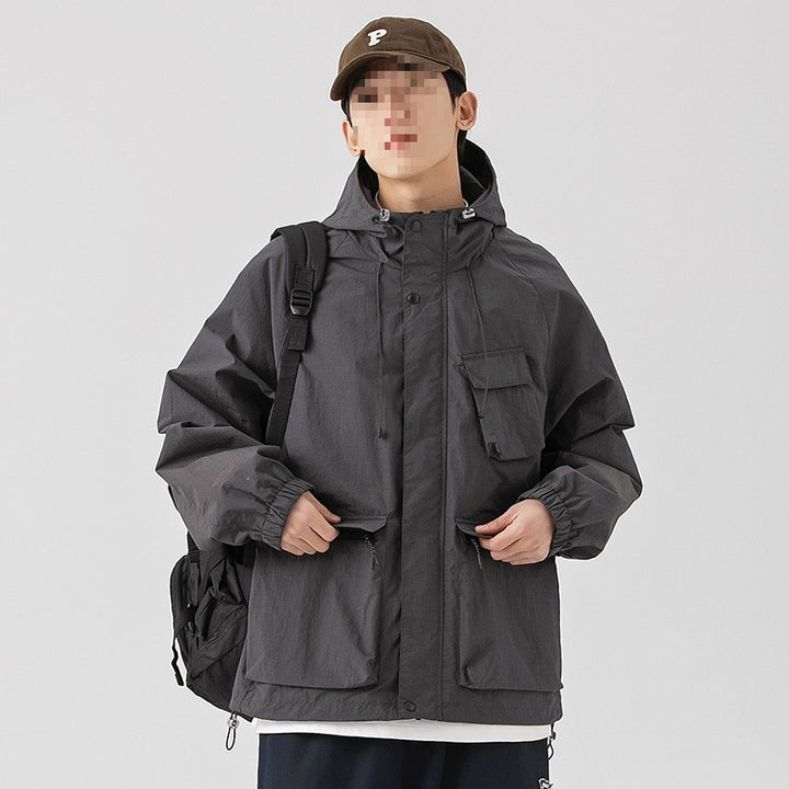 Damen Oversize Utility-Übergangsjacke mit Kapuze, Mehrfach-Taschen & Kordelzug Echoarchiv