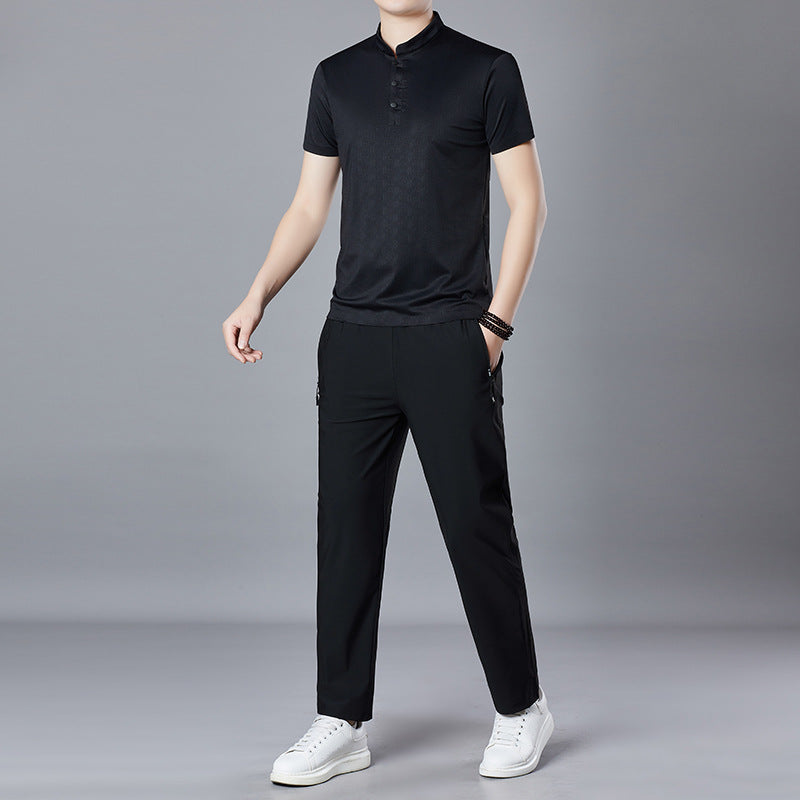 Herren lässiges Polo-Shirt mit Stehkragen und praktischen Seitentaschen Echoarchiv