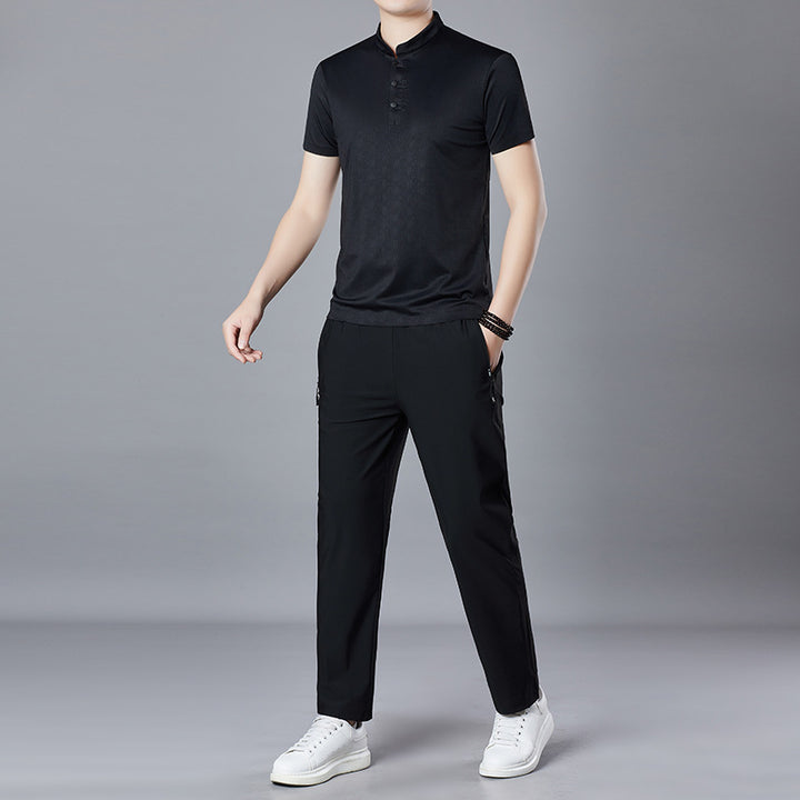 Herren lässiges Polo-Shirt mit Stehkragen und praktischen Seitentaschen Echoarchiv