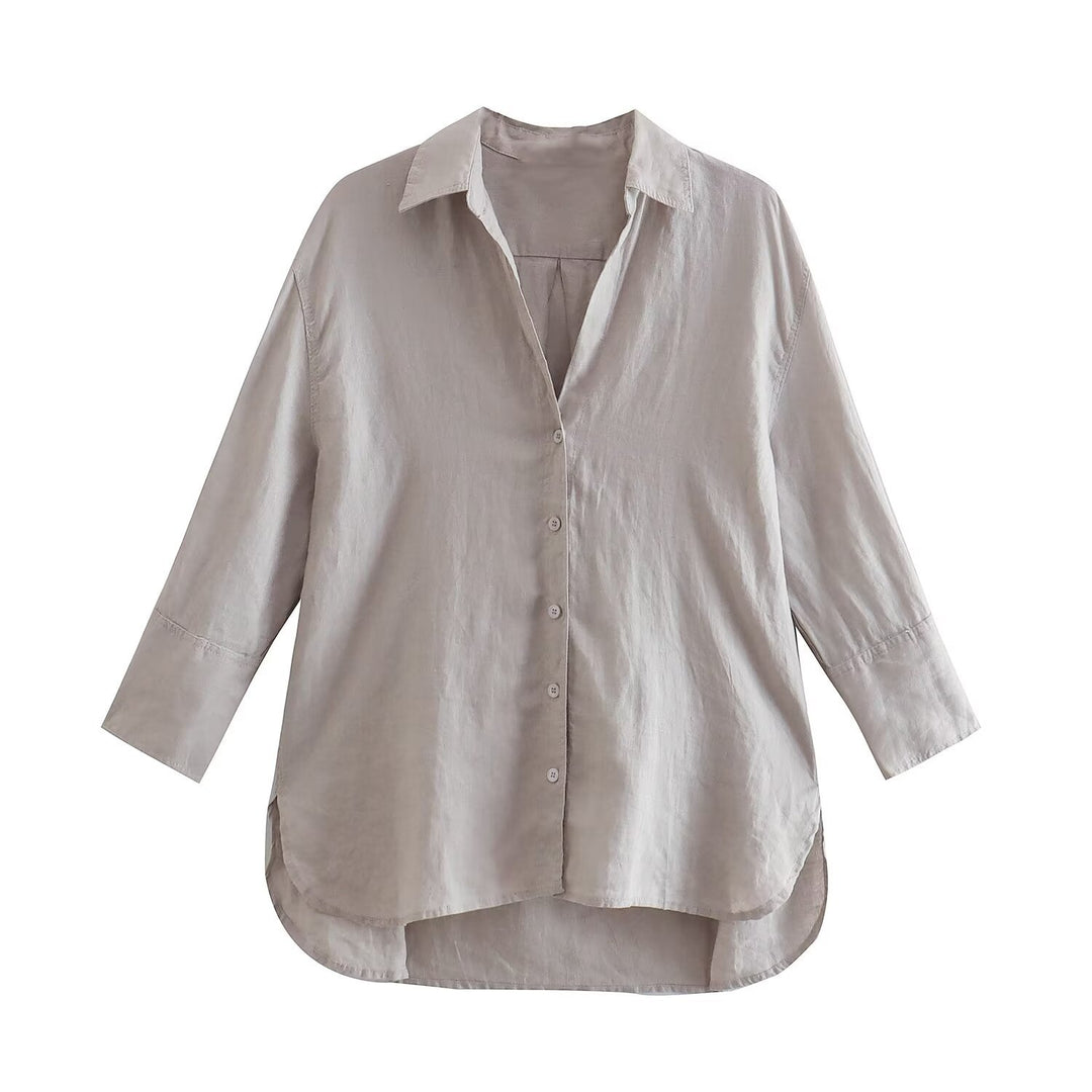 Damen Leichtes Oversize‑Hemd mit hohem Rückensaum, Leinenoptik und verdeckter Knopfleiste Echo Archiv