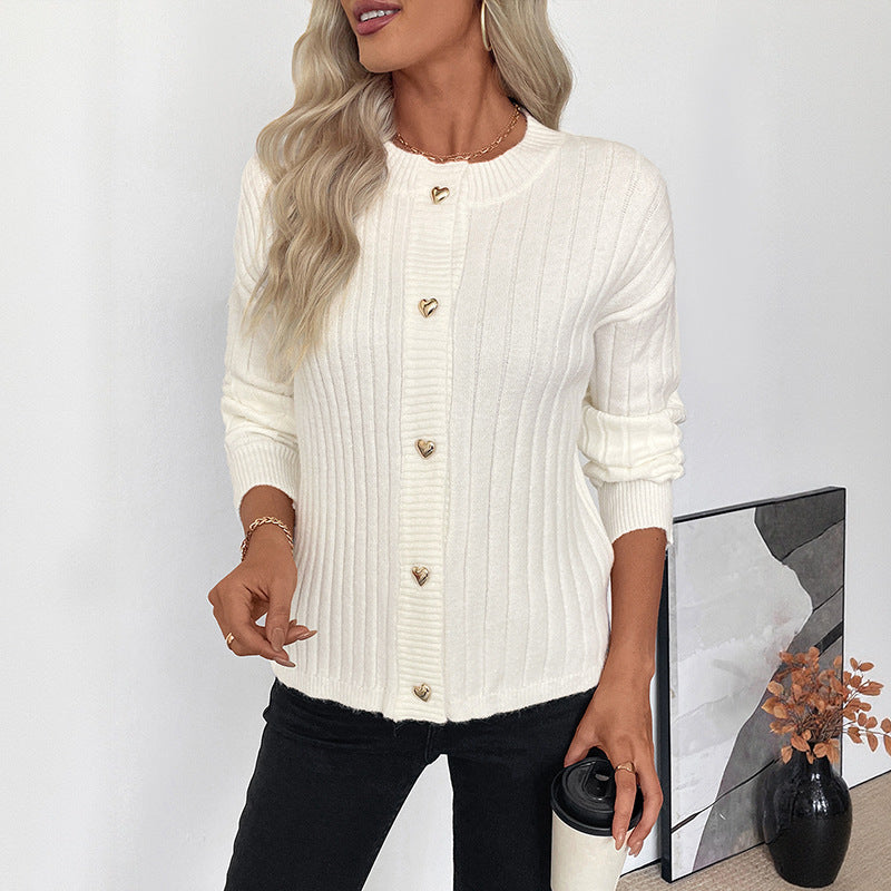 Damen Gerippter Strickcardigan mit Herzknopfleiste Echoarchiv
