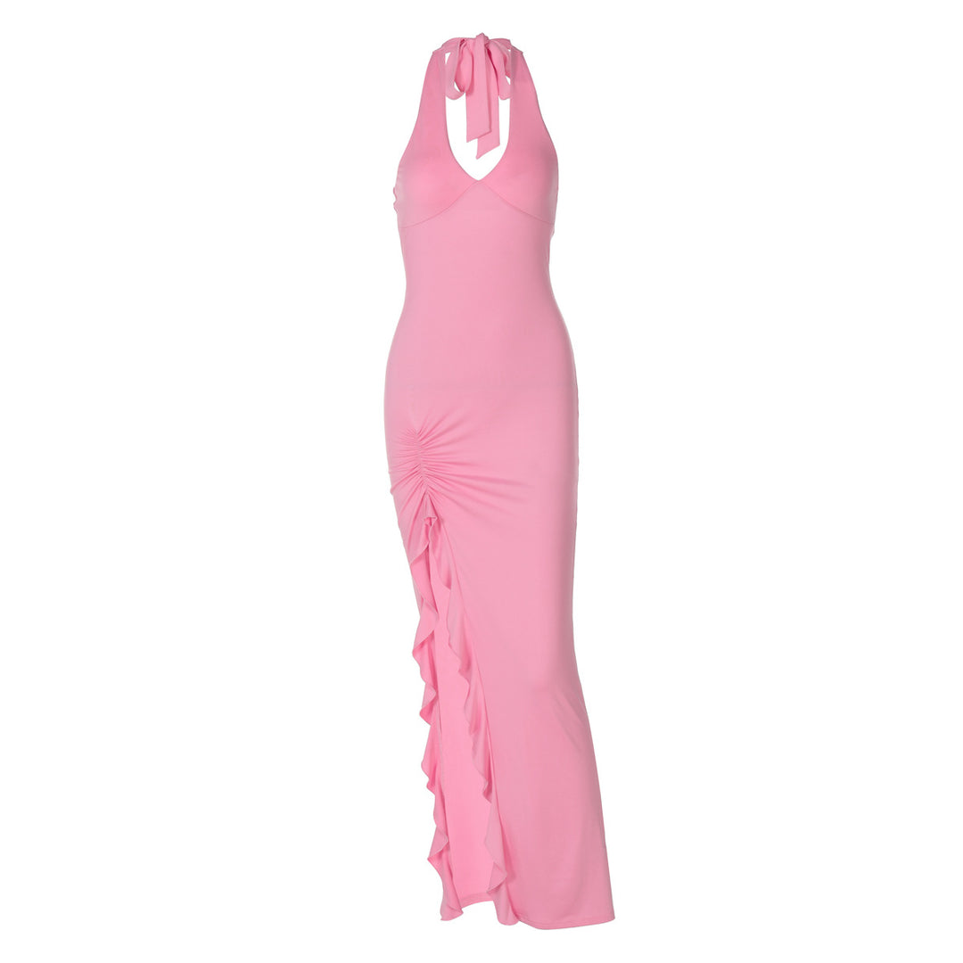 Damen elegantes Maxikleid mit tiefem V-Ausschnitt und seitlichem Schlitz Echo Archiv