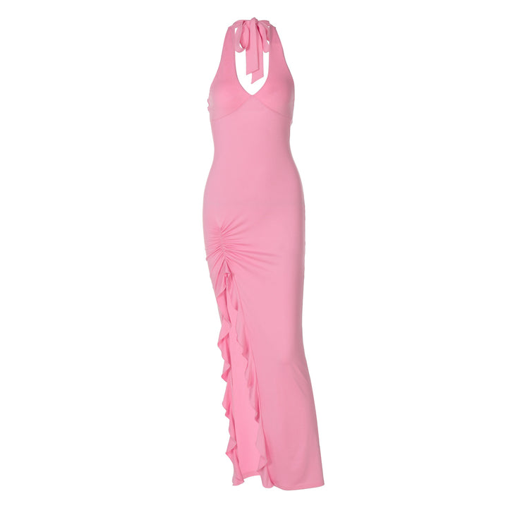 Damen elegantes Maxikleid mit tiefem V-Ausschnitt und seitlichem Schlitz Echo Archiv