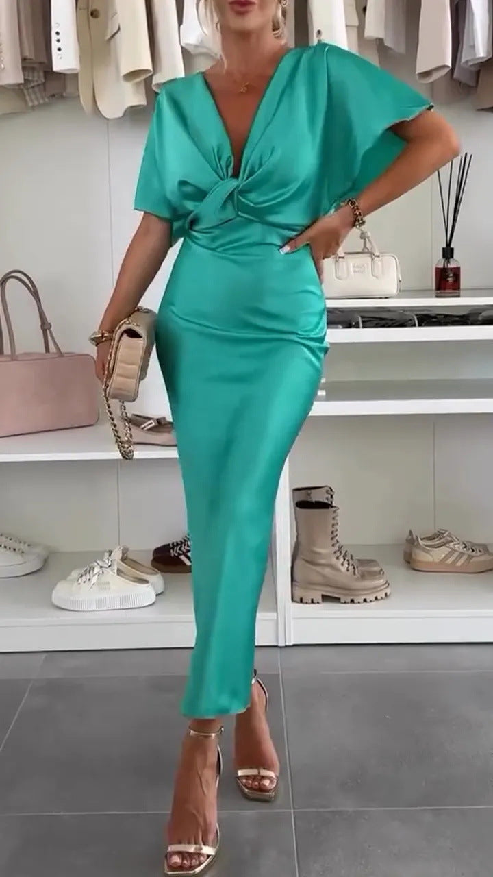 Damen Elegantes Wickelkleid aus satinierter Baumwolle – Élara
