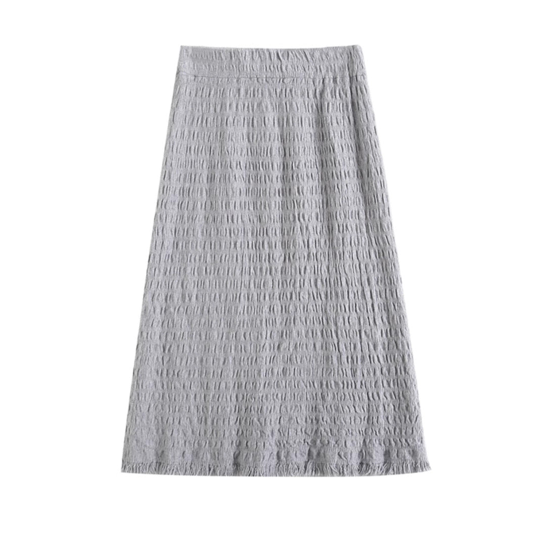 Damen Langer Strickrock mit fransigem Saum und strukturiertem Design – Rosévia